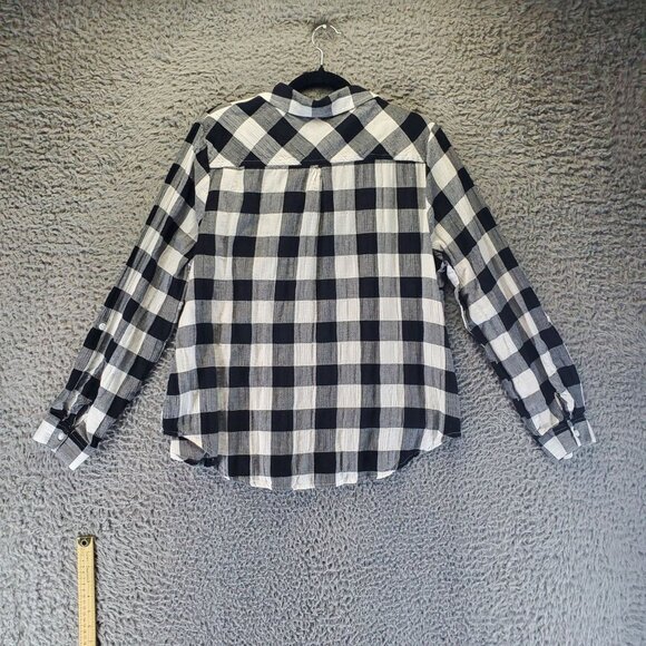 Cato Top Womens XL Black/White Plaid Button Front Long Sleeve Relaxed Fit - Picture 5 of 9